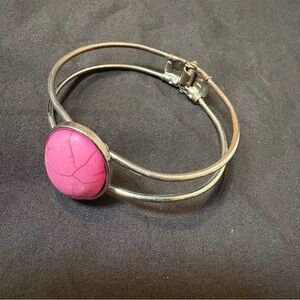 Vibrant Pink Stone Silver Cuff Bracelet